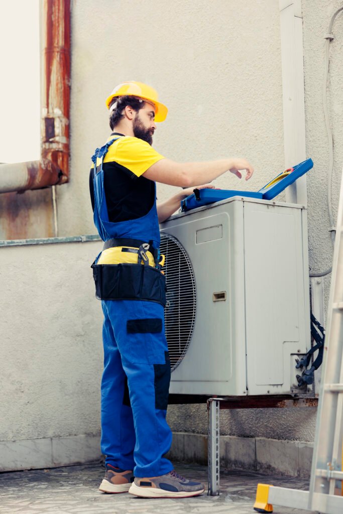 repairman reconditioning hvac system